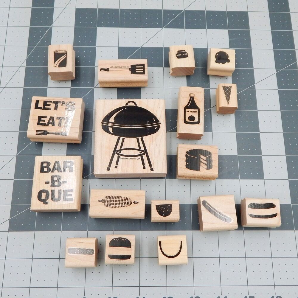 Stampin' Up Bar B Que Two-Step Rubber Stamps 17 Pc Set 1998 Complete Unused